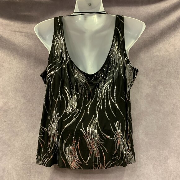 Glitter Knit Mandarin Neck Twinset with Scoop Neck Tank and Satin Piping Detail - Picture 9 of 13